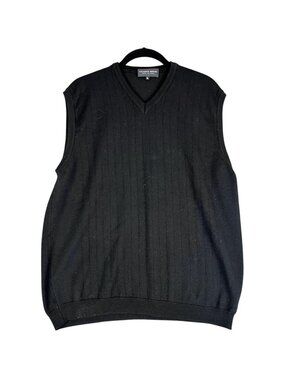 Franco Rossi Mens Large Sweater V Neck Vest Black Merino Wool Blend Italy
